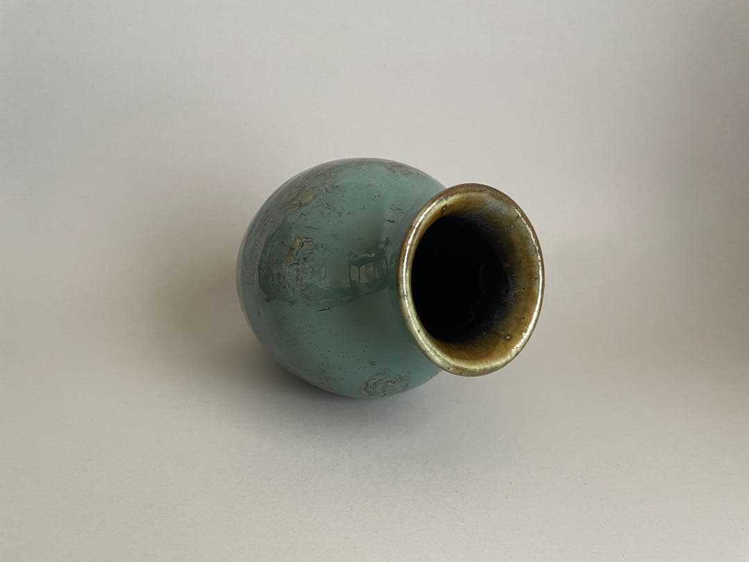 20世紀 琉球古典焼 緑釉龍雲文壺 壺屋焼 オーグスヤー 骨董古美術 民藝 花器