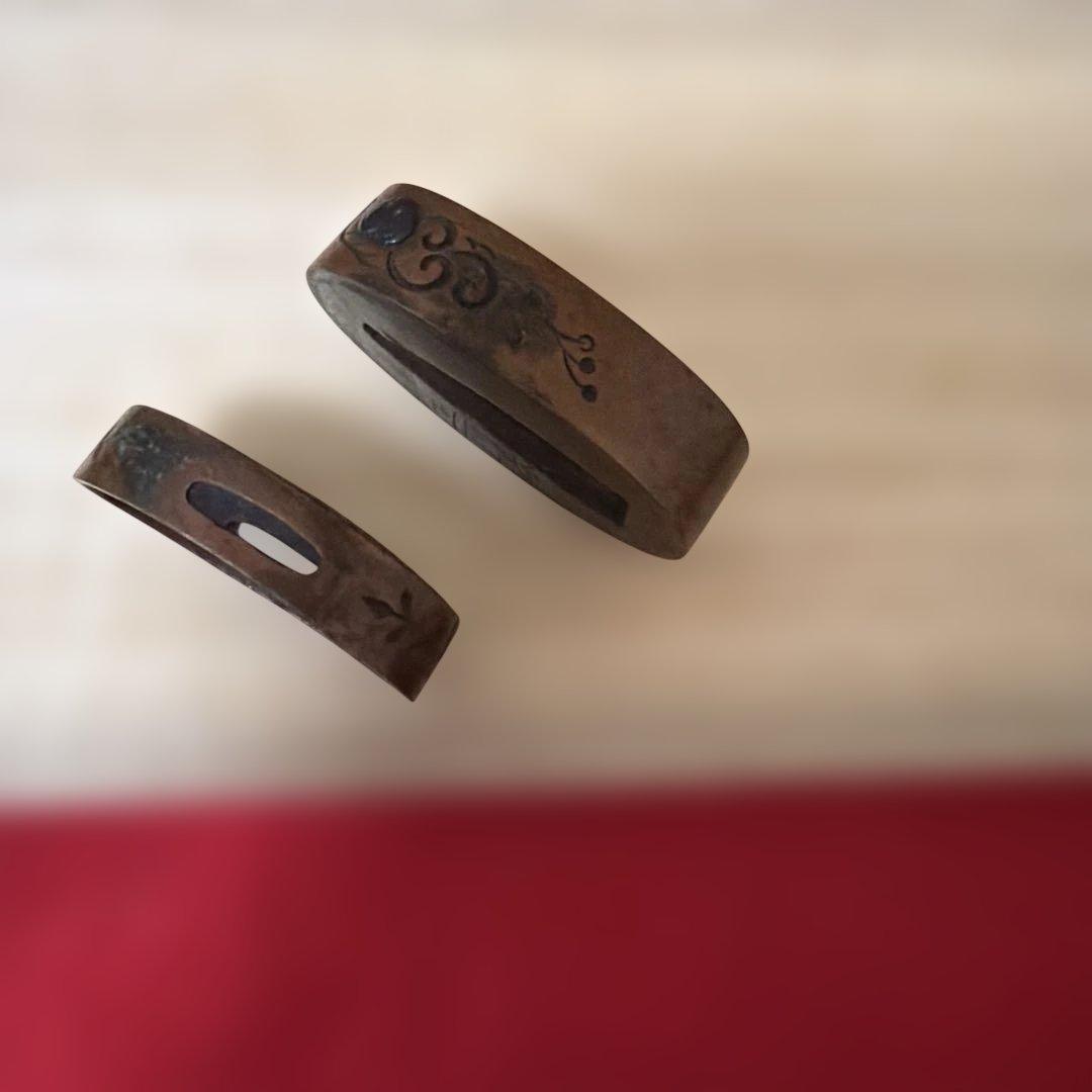 古美術　骨董品　縁頭　正阿弥　在銘　古赤銅地花彫