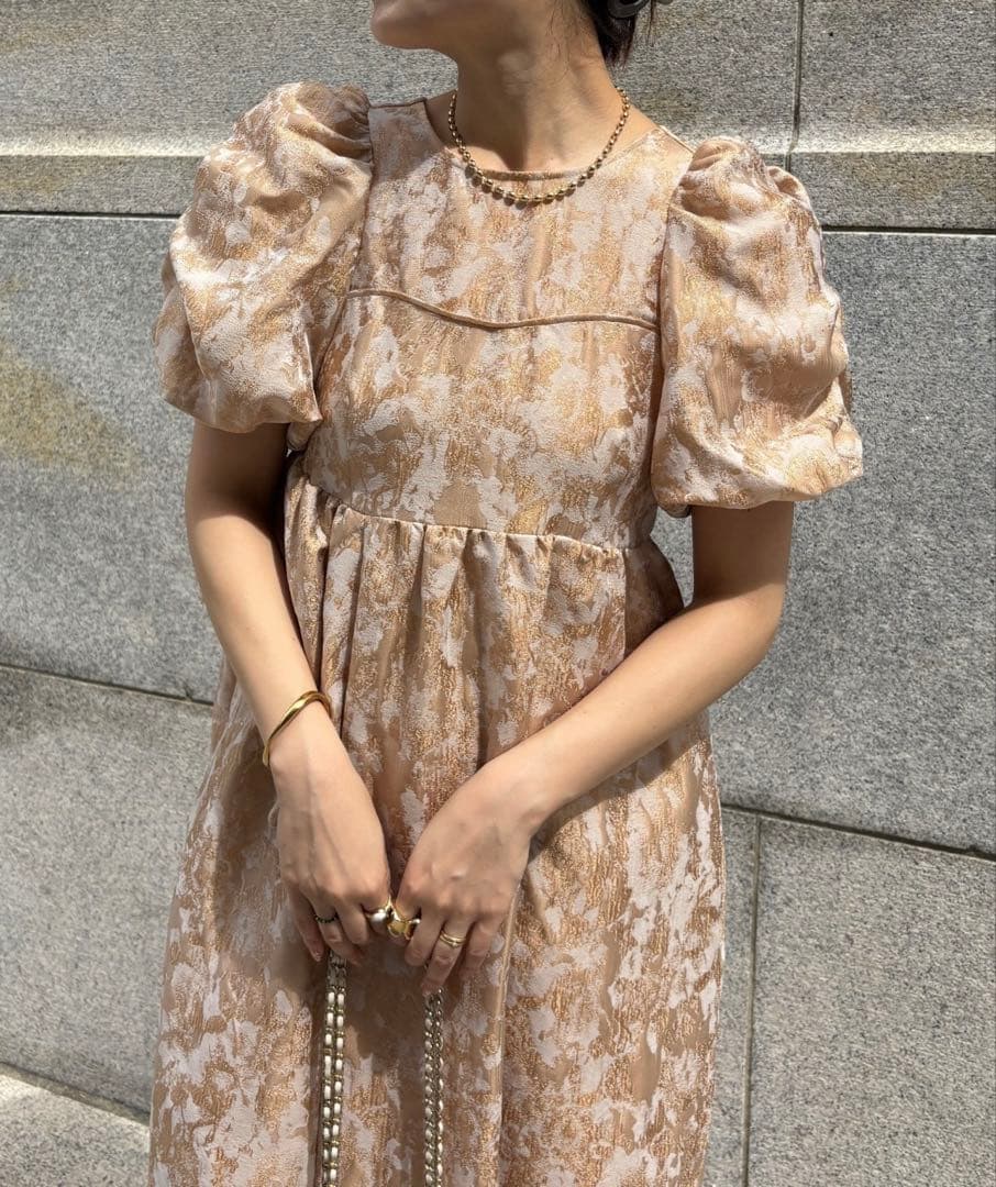 【オケージョン】Dou Dou web限定ジャガードドレス　ベージュ