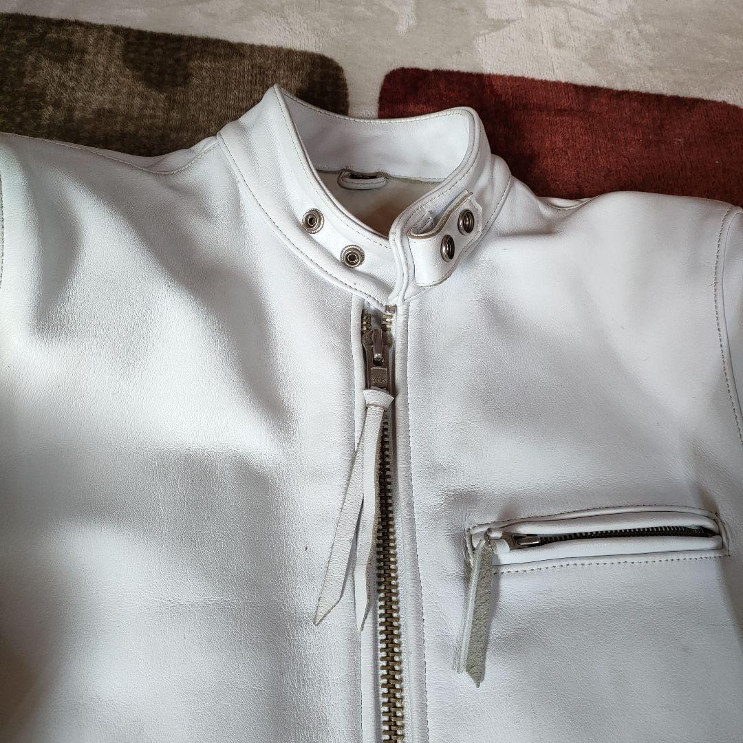ホワイト シングルライダースジャケット　フリーダム　ヴィンテージ　３８