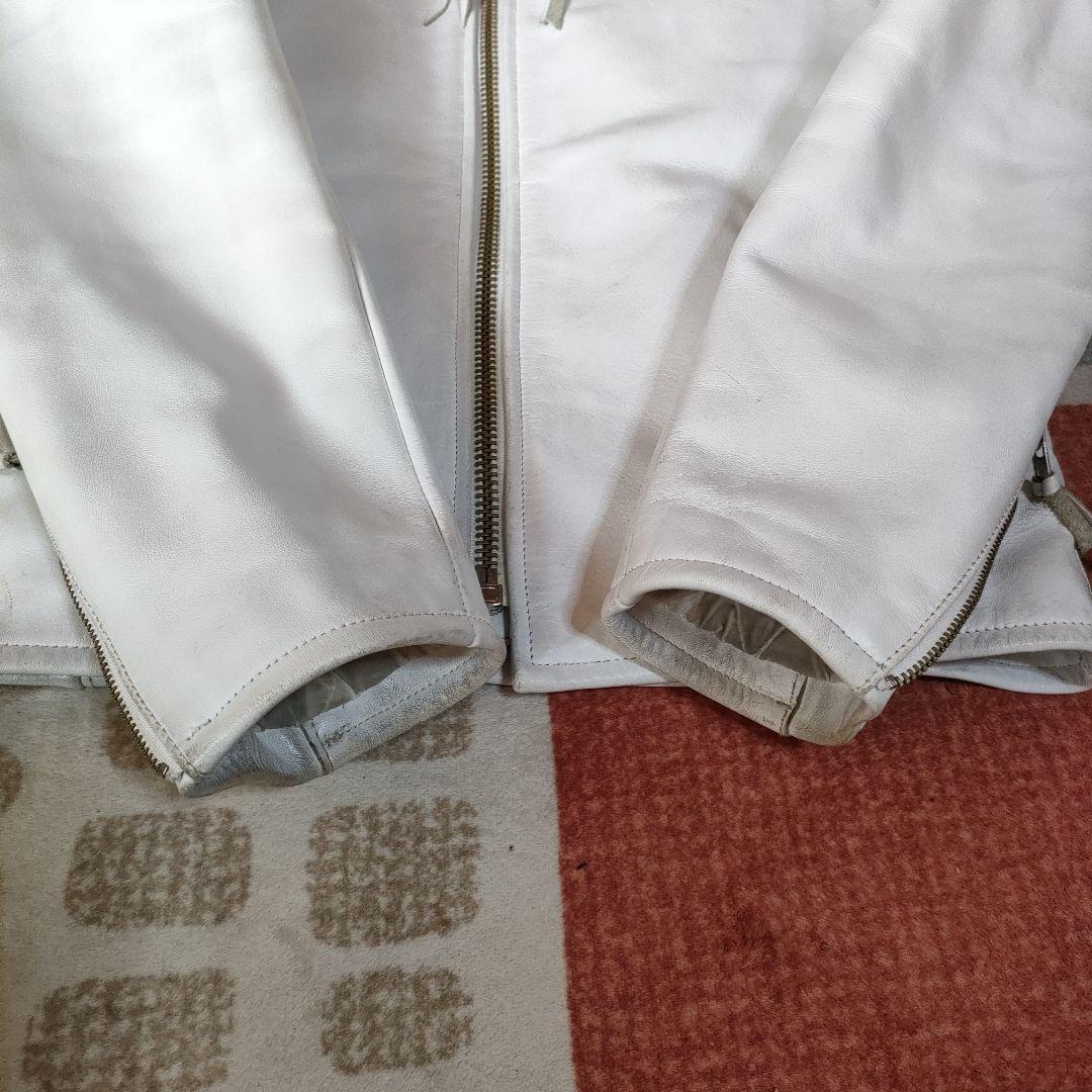 ホワイト シングルライダースジャケット　フリーダム　ヴィンテージ　３８