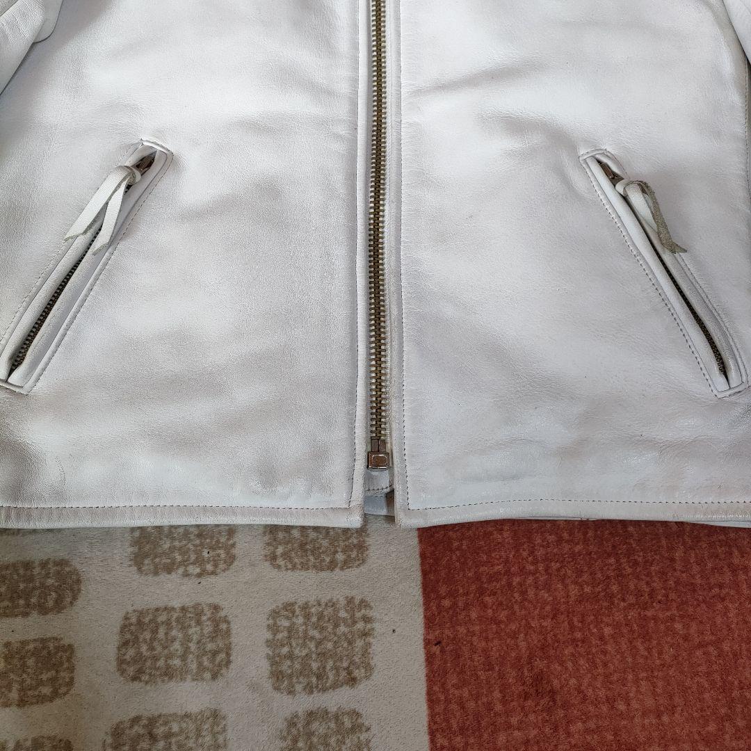 ホワイト シングルライダースジャケット　フリーダム　ヴィンテージ　３８