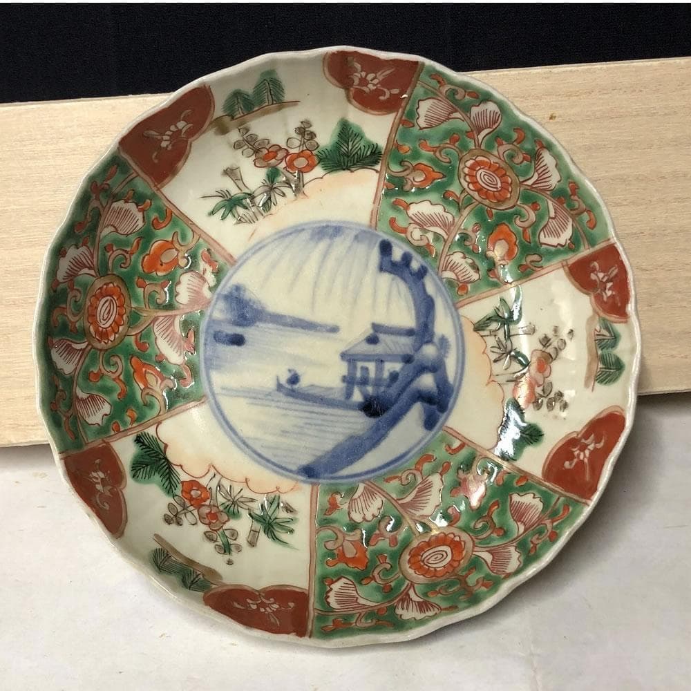 e2822 古伊万里 色絵 膾皿 5枚 径15.5cm 割絵 花紋