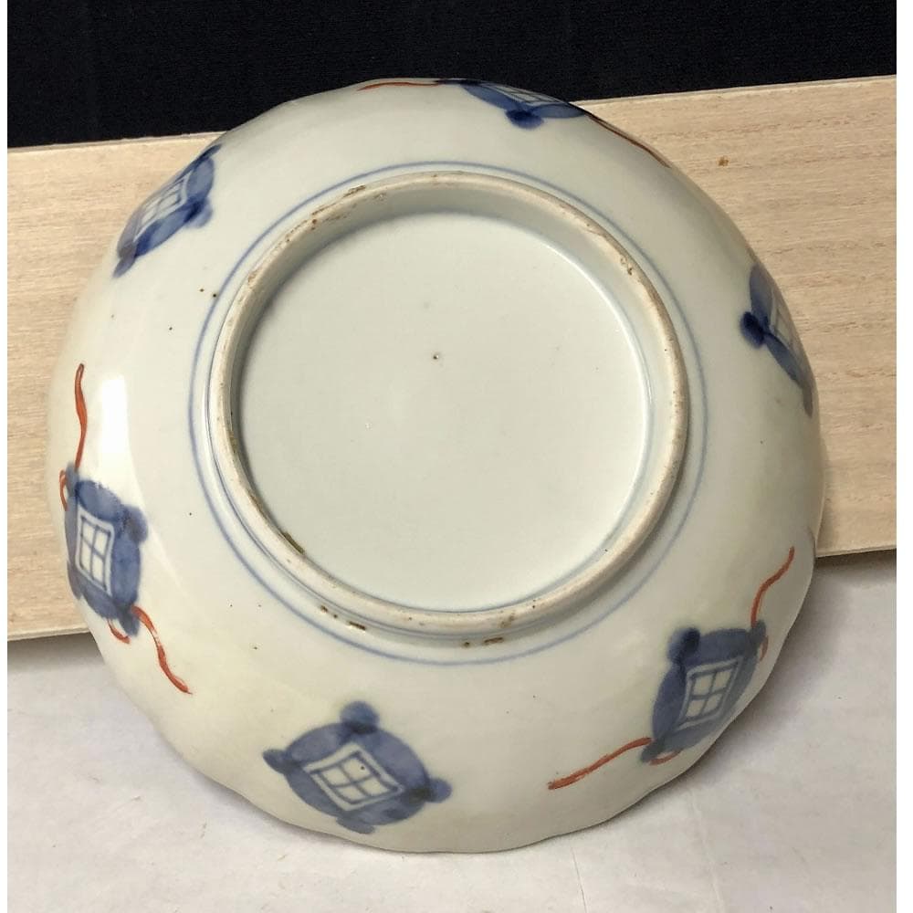 e2822 古伊万里 色絵 膾皿 5枚 径15.5cm 割絵 花紋