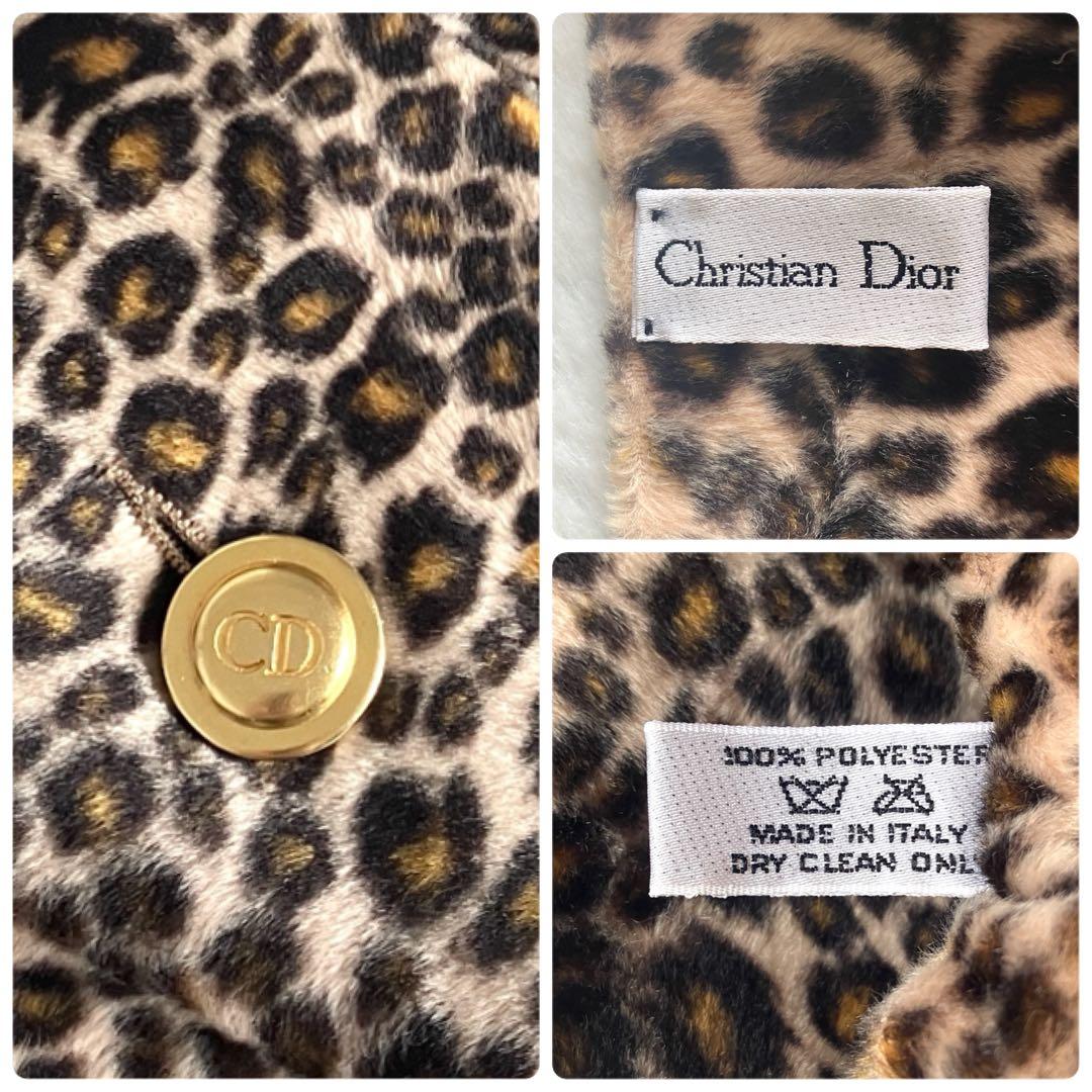 クリスチャンディオール CD金ボタン レオパード エコファーマフラー イタリア製