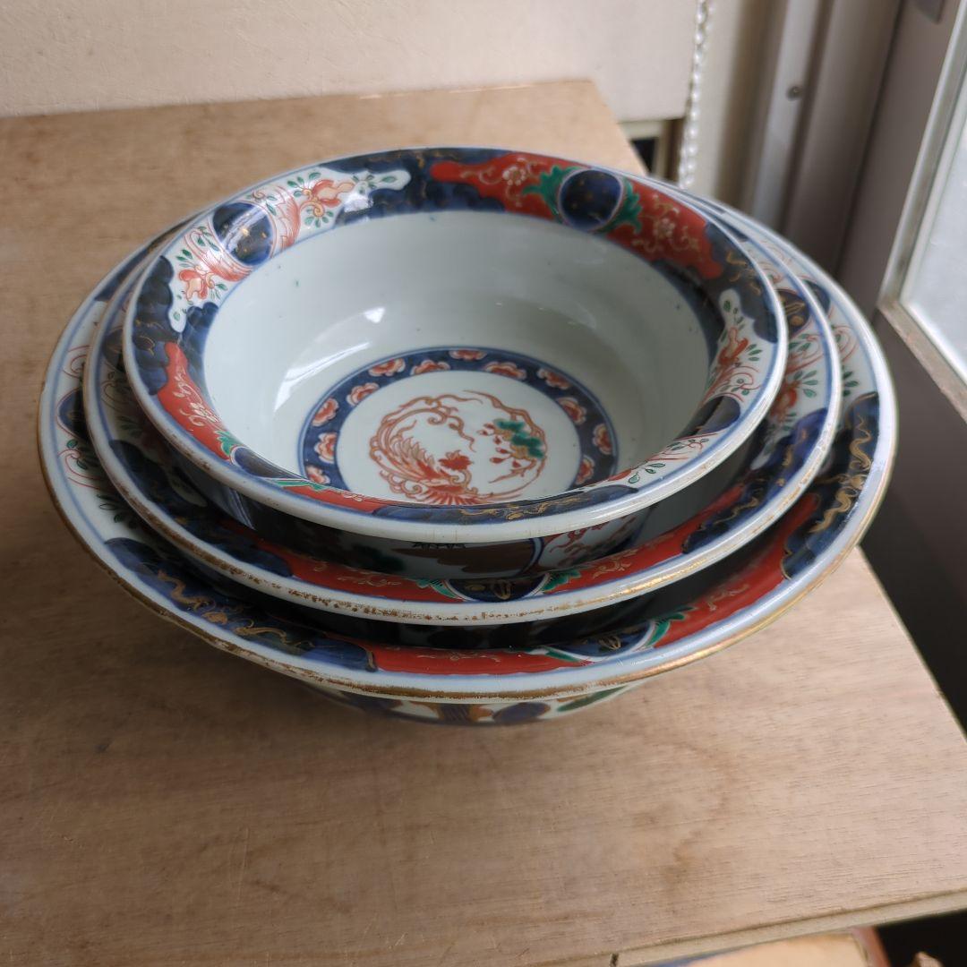 骨董 伊万里 鉢 大中小 ３つ 色絵 染錦 金彩 器 盛り鉢 美品 アンティーク