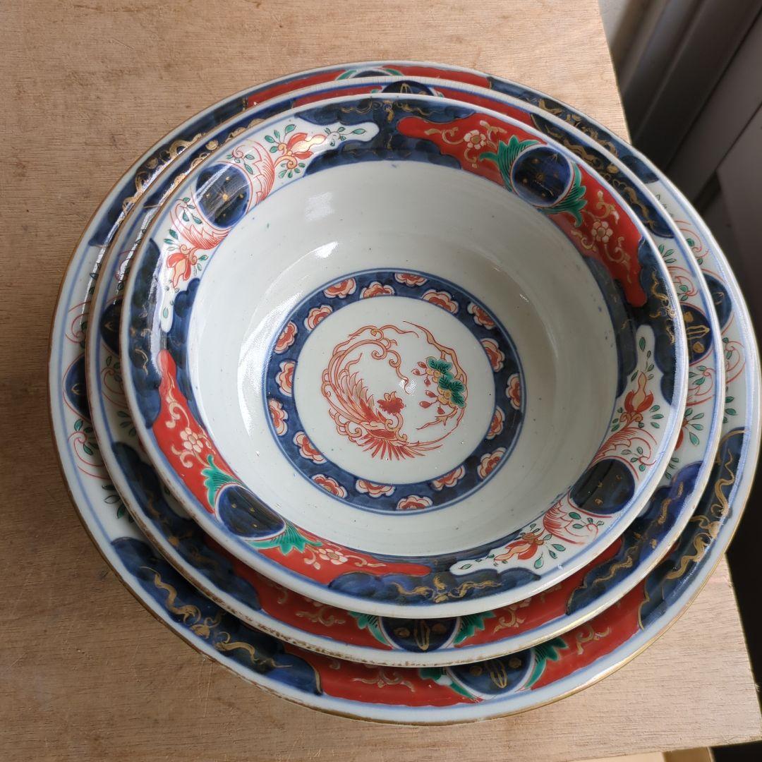 骨董 伊万里 鉢 大中小 ３つ 色絵 染錦 金彩 器 盛り鉢 美品 アンティーク