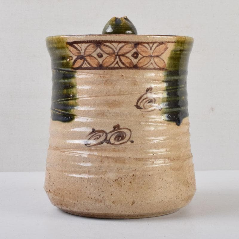 茶道具　織部焼　青織部　水指　陶印あり　時代箱　C　9077