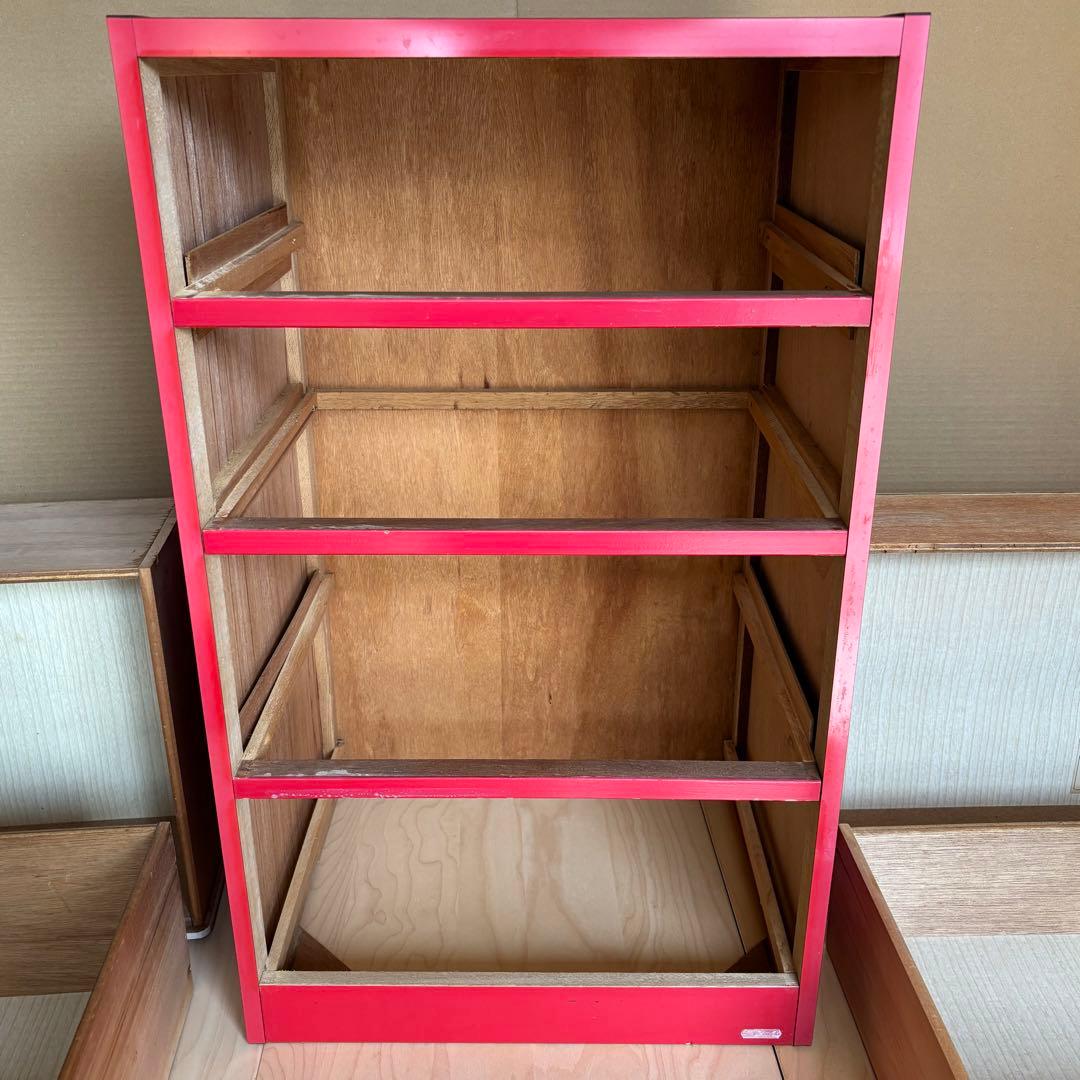 昭和レトロ レトロポップ チェスト 赤 白 整理棚 引き出し4段 タンス 木製