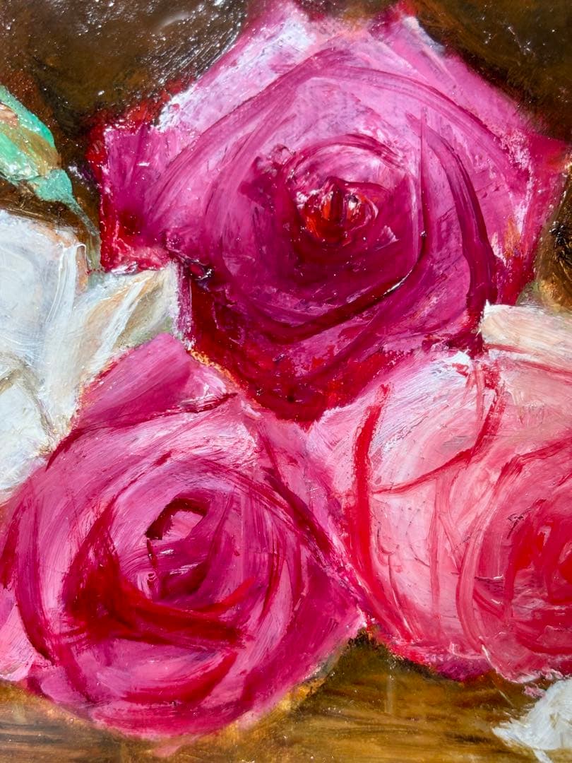 #年代尚美「ばら」油彩画 直筆サイン