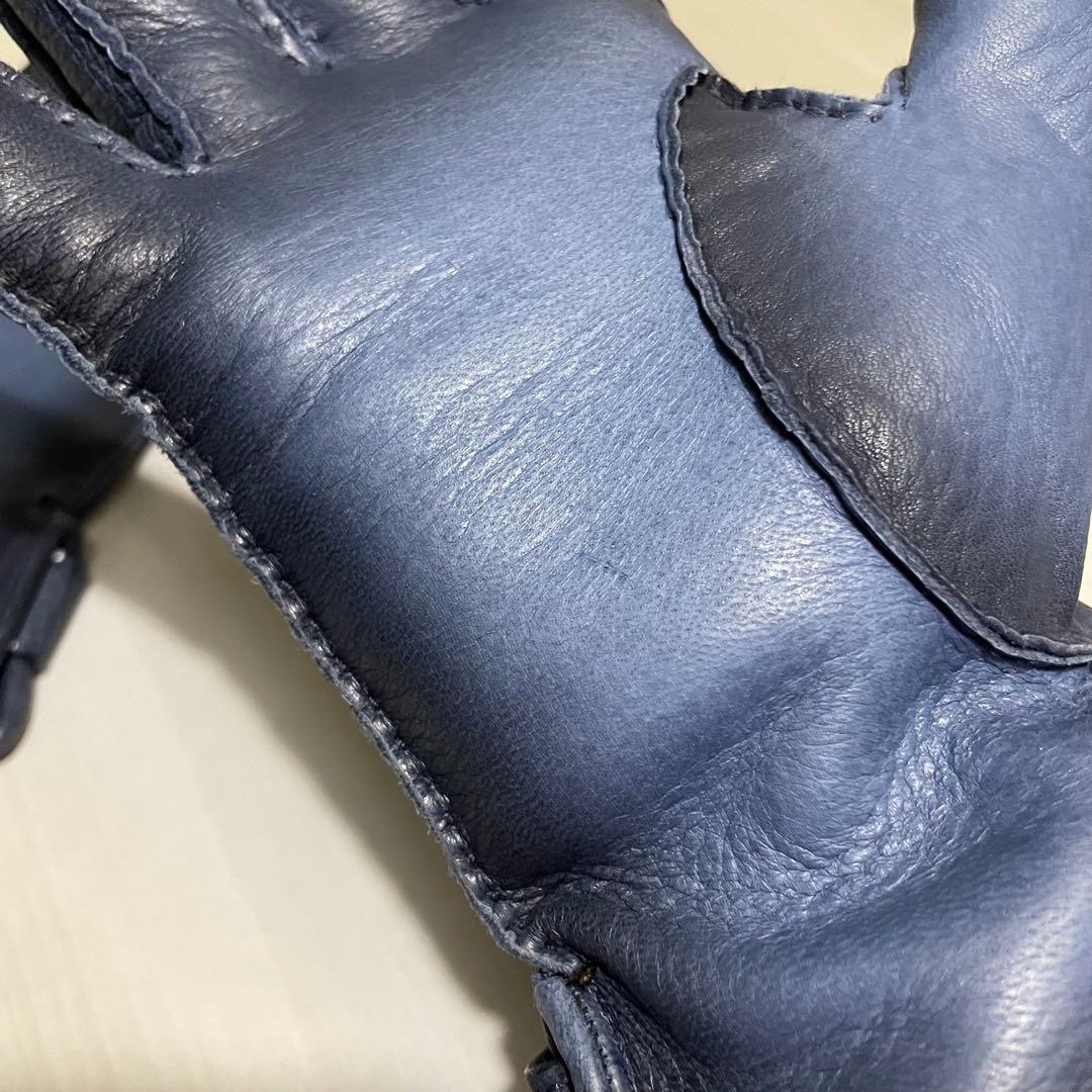 美品☆メンズ☆手袋☆ネイビー☆ブルー☆グラデーション☆シープスキン☆