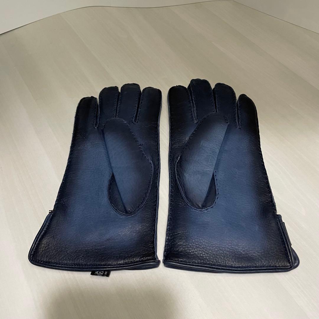 美品☆メンズ☆手袋☆ネイビー☆ブルー☆グラデーション☆シープスキン☆