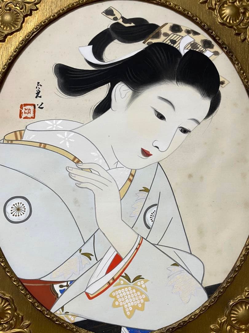 中村貞以 日本画 原画 約F8 絹本 貴重 真作保証 1点もの