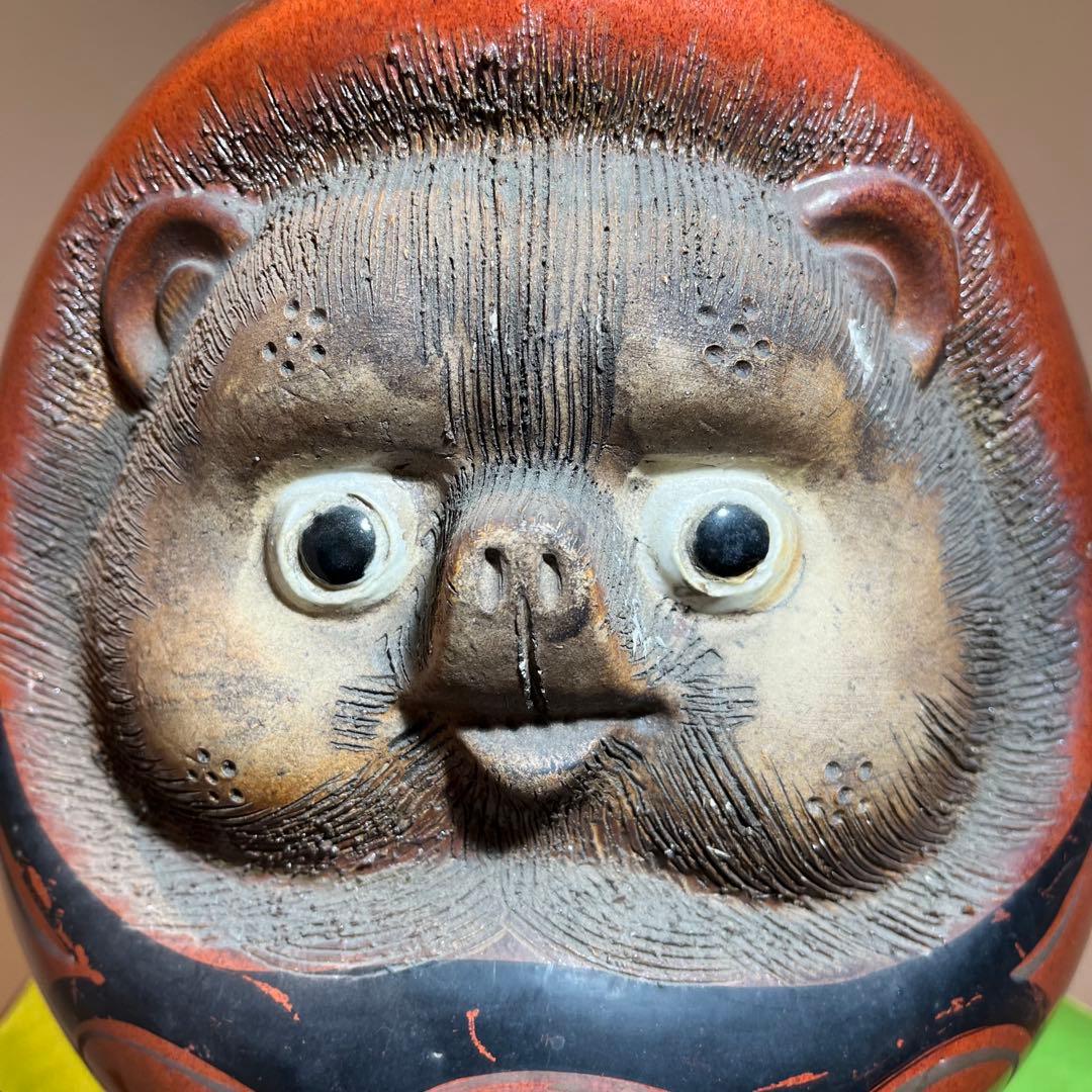 信楽焼　たぬきだるま　紅白2体セット