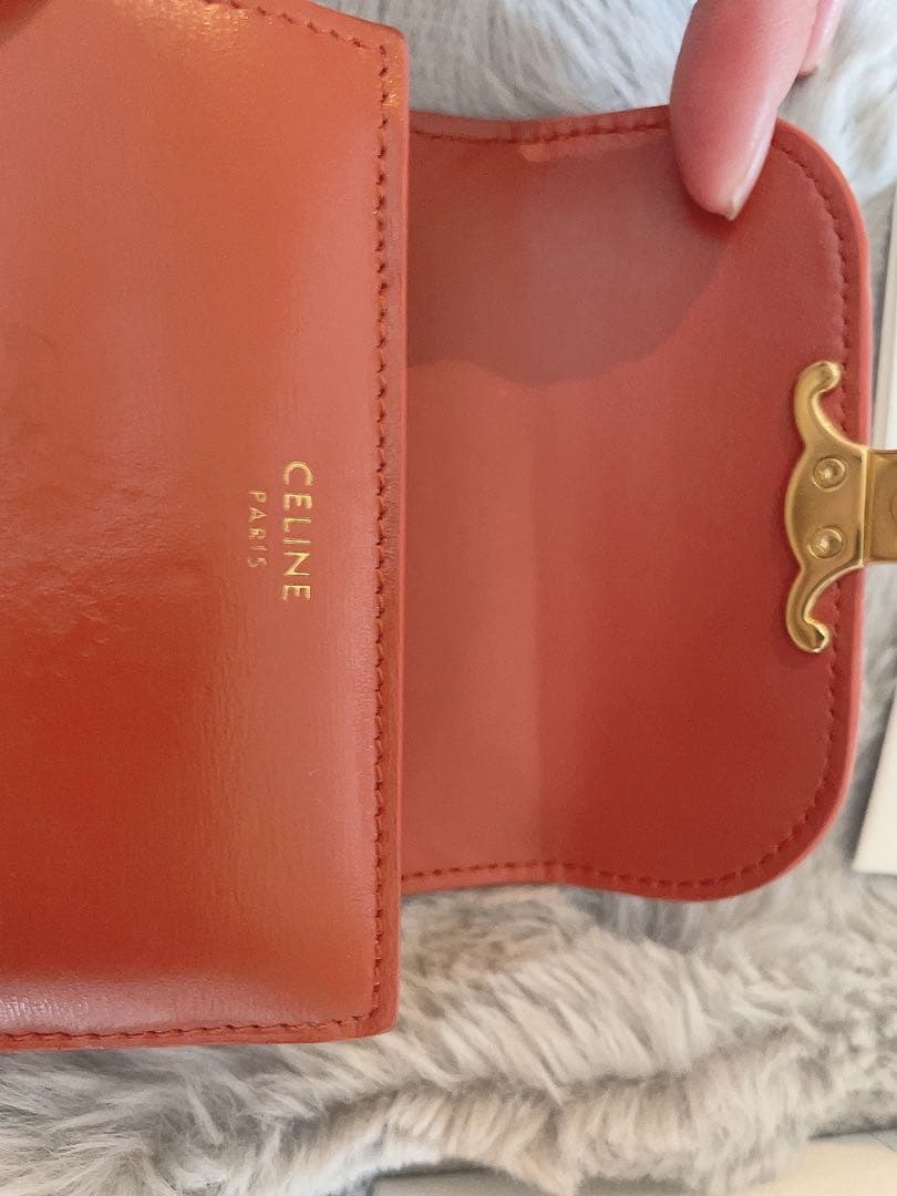 Racine　CELINE 三つ折りトリオンフ財布 テラコッタ色
