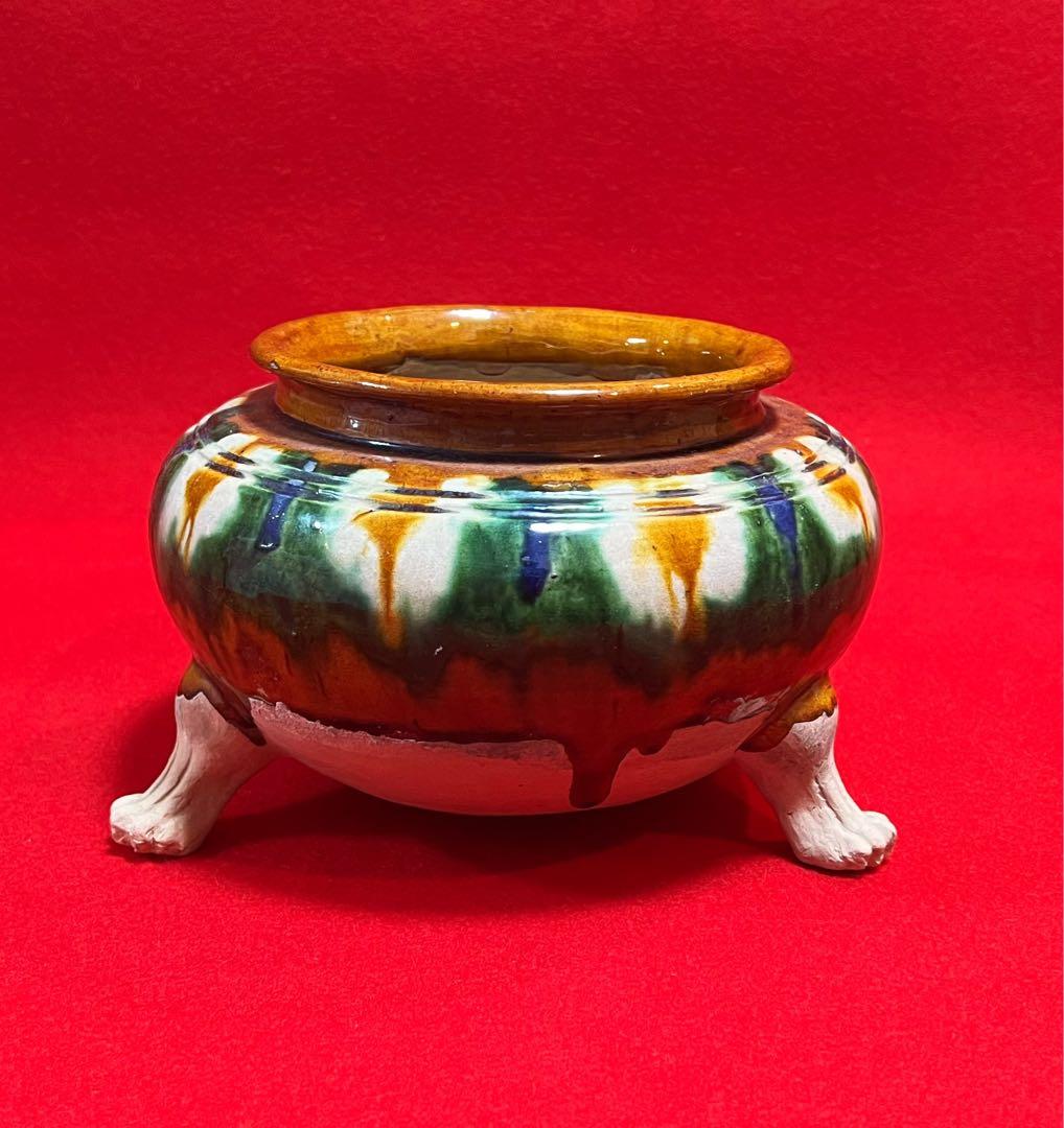 唐三彩 素三彩 獸足香爐 香道具 コレクション