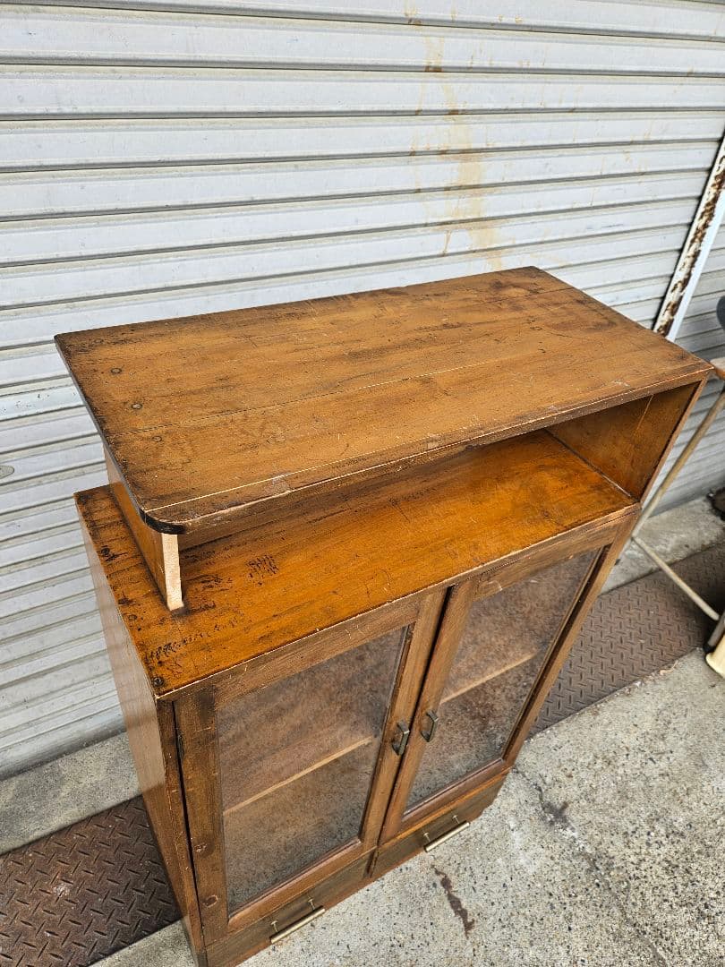 日本のアンティーク 古い木のガラスケース オープンラック 飾り棚 キャビネット