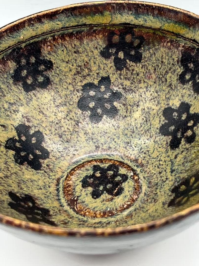 宋時代　黑釉天目梅花文茶碗　木の葉　福清窯茶盞 吉州窯 唐物(A-93)