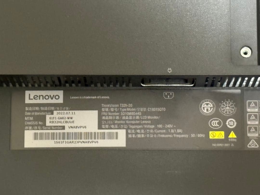 Lenovo ThinkVision T32h-20 ディスプレイ 32インチ