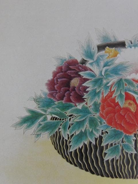 三井淳生、【黒い花器の牡丹】、希少な額装用画集より、新品額装付、状態良好