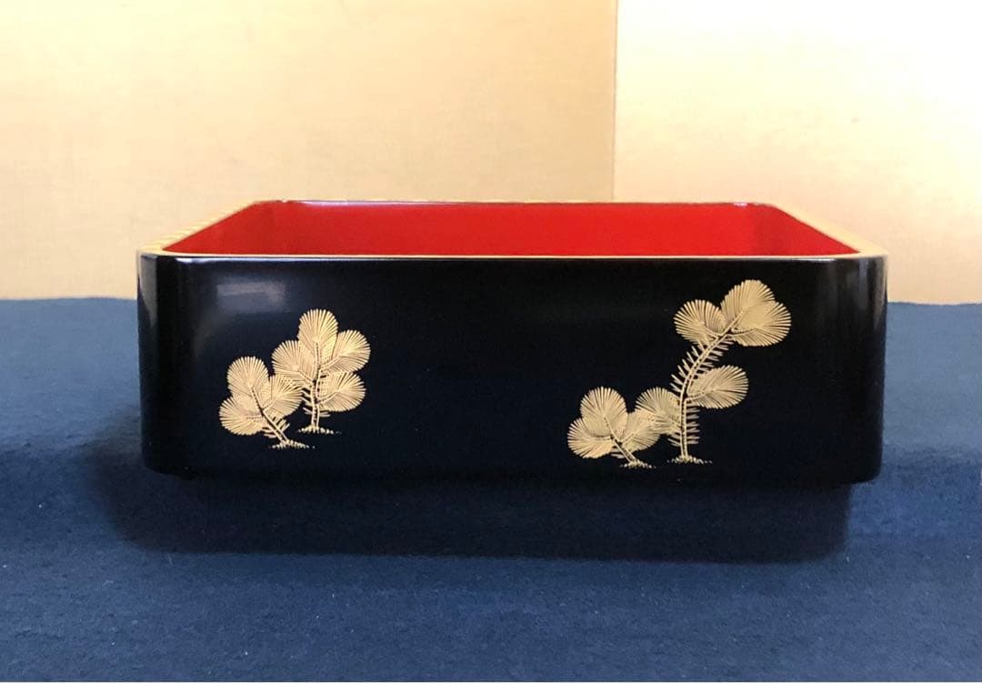 《R》輪島塗 沈金若松舞鶴 五段重 替蓋 台付 山崖松花堂謹製 251222か2