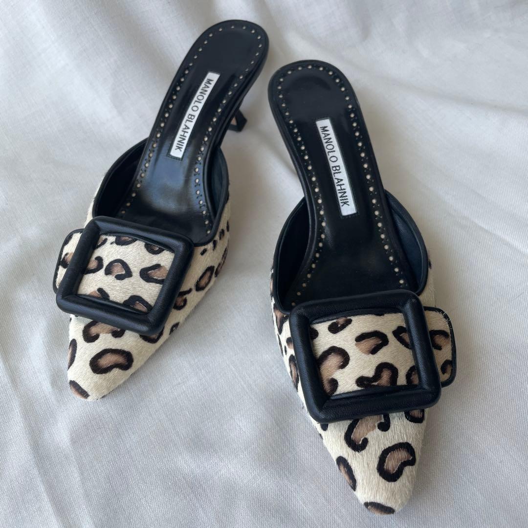美品　36 MANOLO BLAHNIK メイセール　ヒョウ柄ミュール