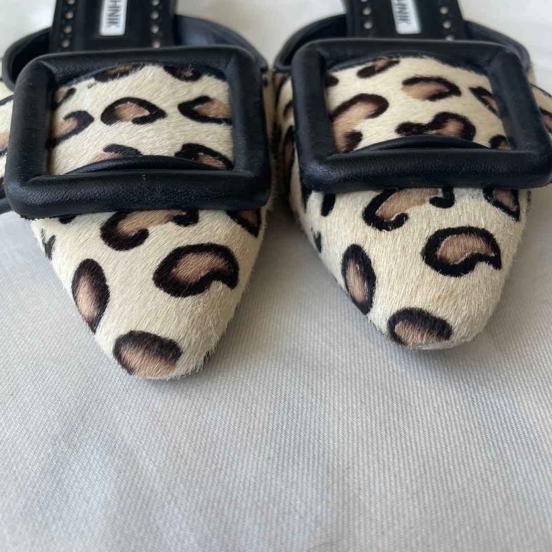 美品　36 MANOLO BLAHNIK メイセール　ヒョウ柄ミュール