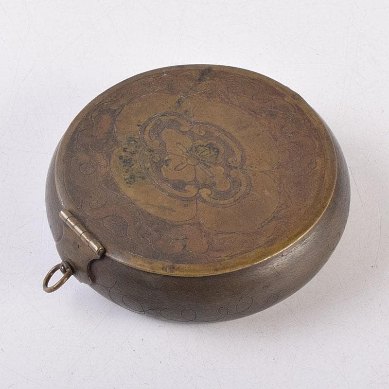 中国　古銅　木瓜神獣刻　薬入　蓋物　時代箱付　C　R8939