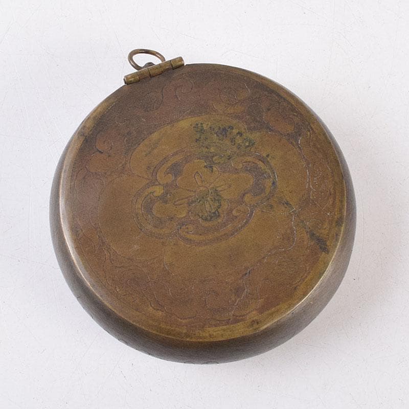 中国　古銅　木瓜神獣刻　薬入　蓋物　時代箱付　C　R8939