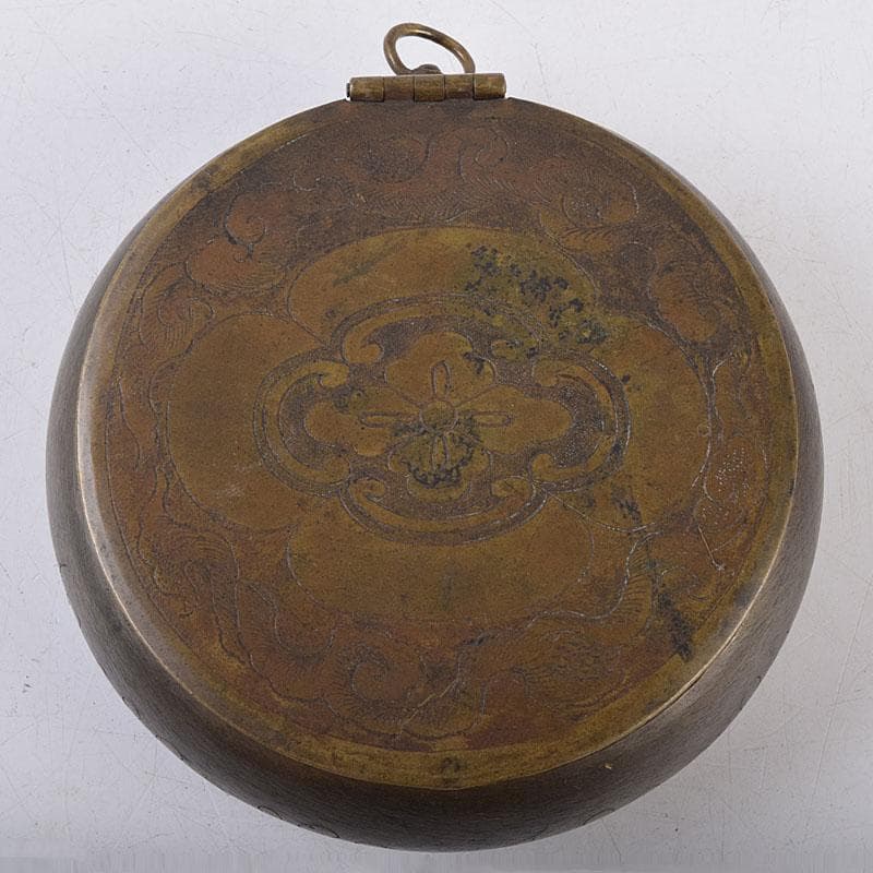 中国　古銅　木瓜神獣刻　薬入　蓋物　時代箱付　C　R8939