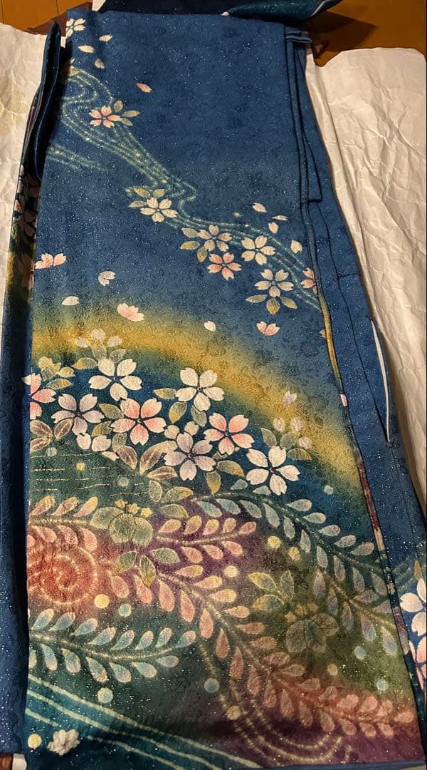 ♡ 未使用　振袖　桜流水につた　ブルー♡