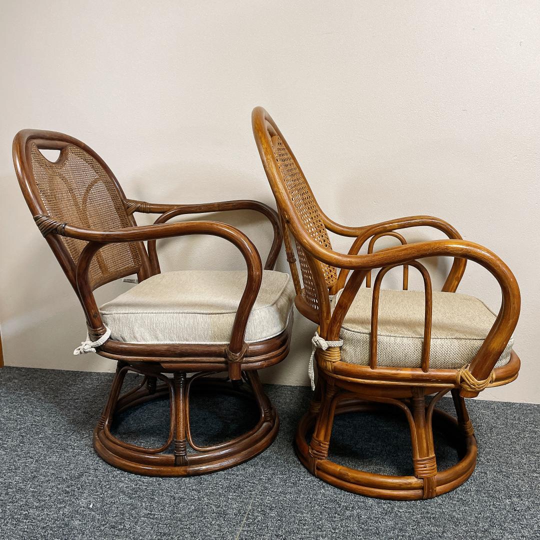 美品　回転座椅子 和モダン 座椅子 昭和レトロ アンティーク ラタンチェア