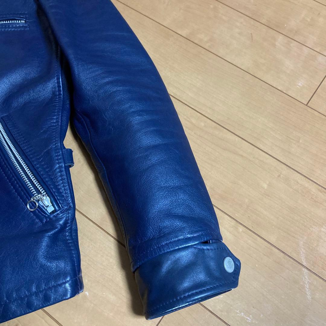 Schott レザーシングルライダースジャケット S 青