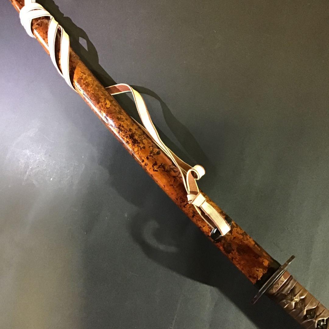 肥後拵　鍔　縁頭　象嵌　革巻柄　目貫勝虫　居合刀