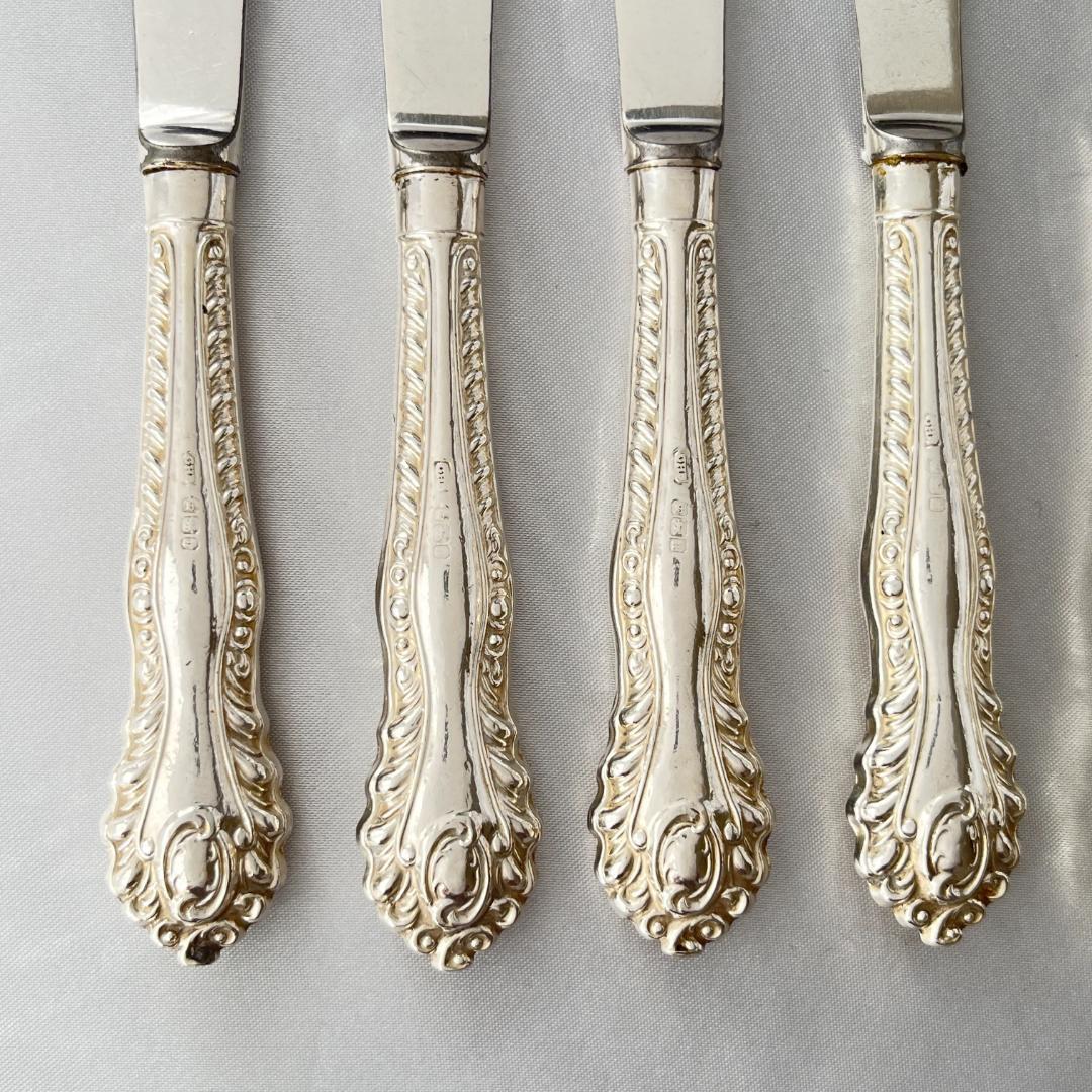 【C H Davis】 【純銀ハンドル】ティーナイフ 6本 ケース 1902年