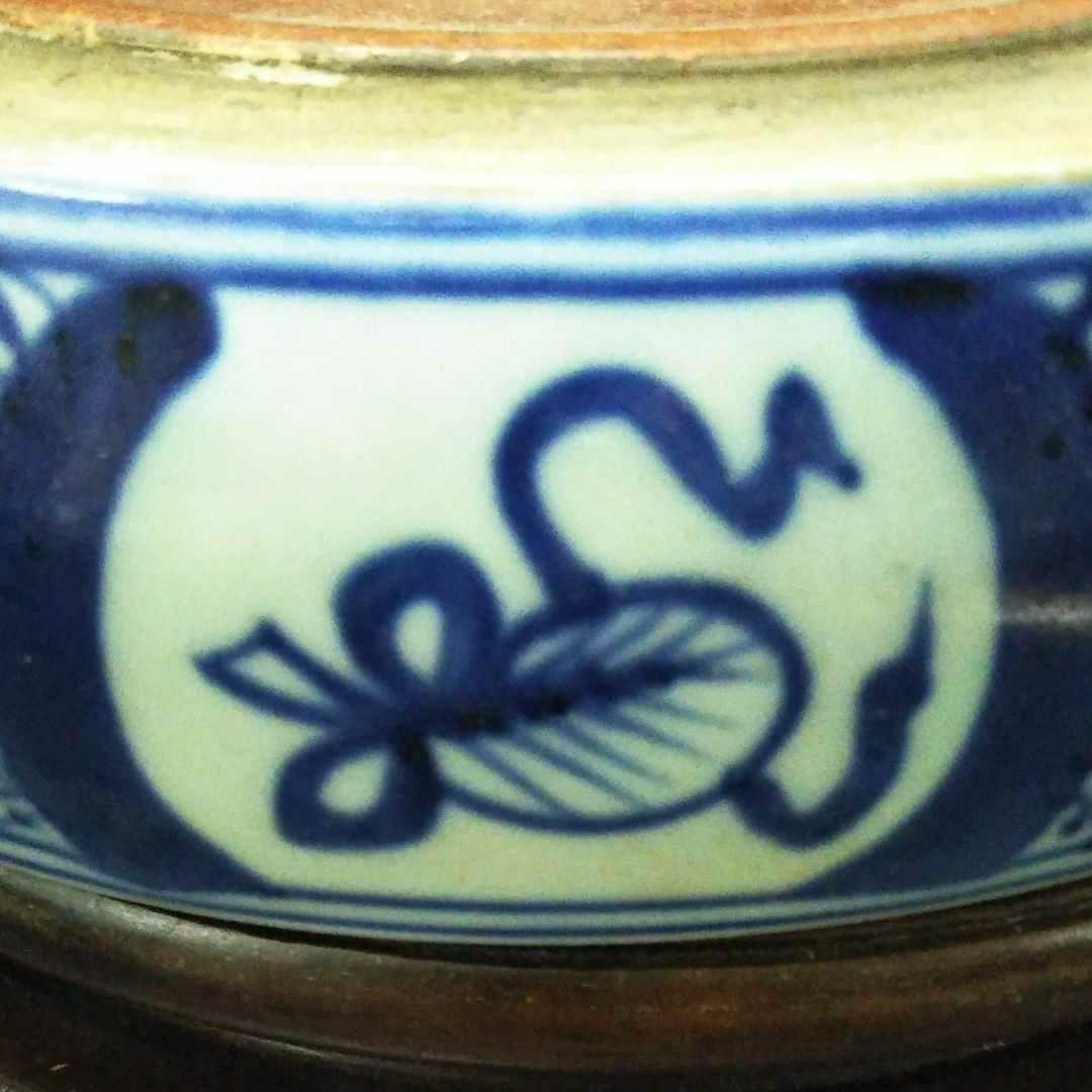 ※中国古美術/青花吉祥文円形硯/