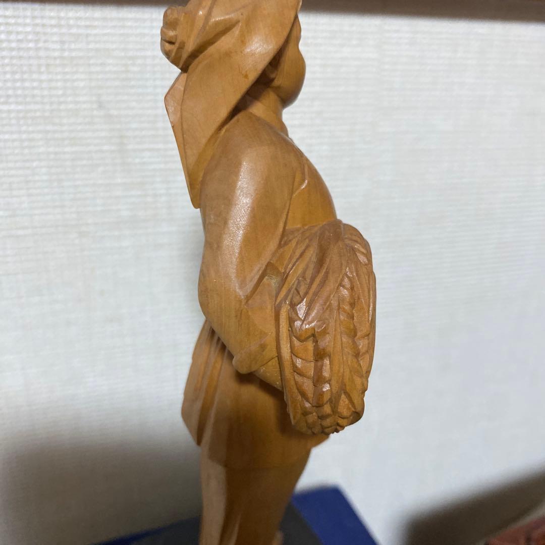 木製 女性像 彫刻 中国伝統衣装　文化大革命時代