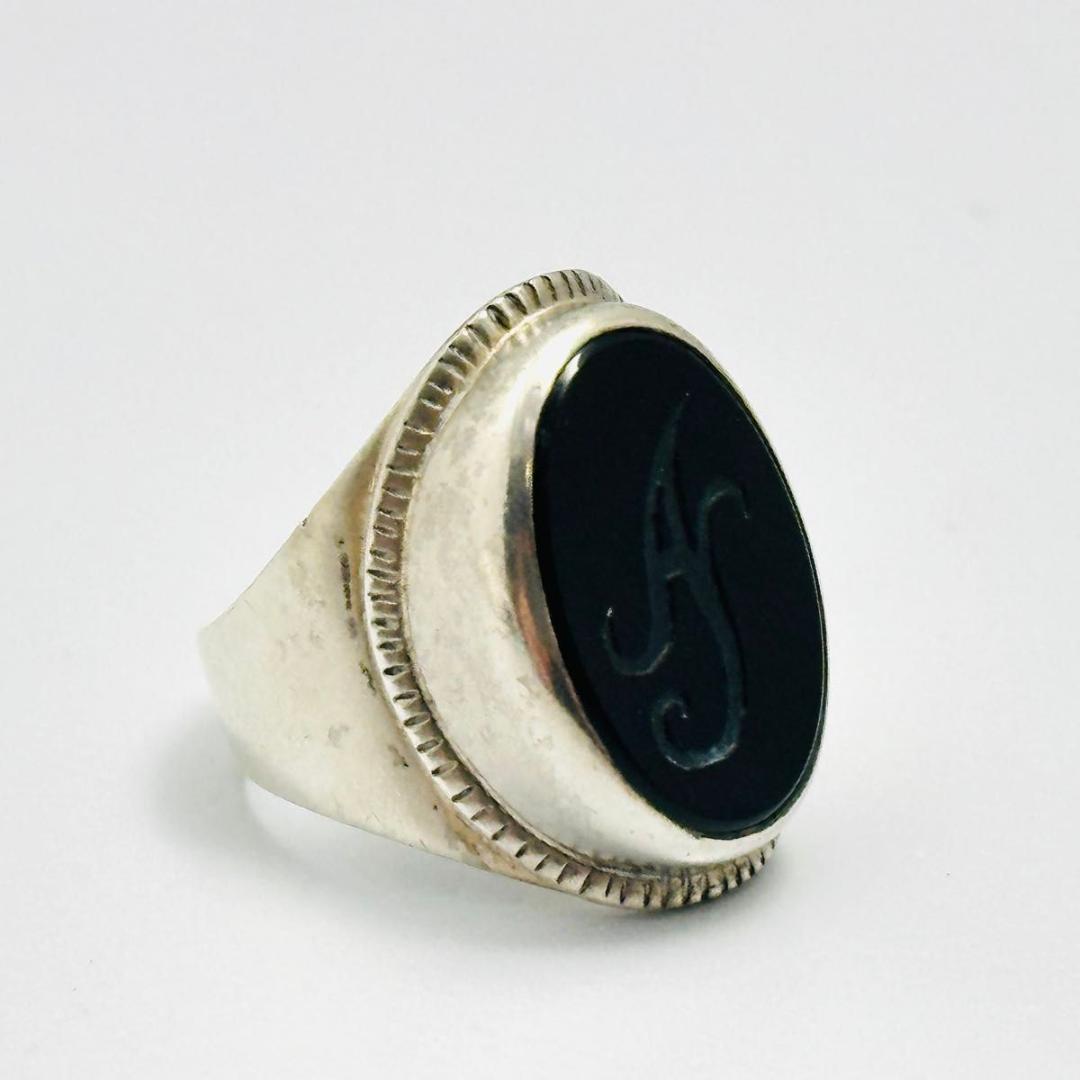 agete アガット　ロゴ刻印　シルバー　リング 9号　925 オニキス