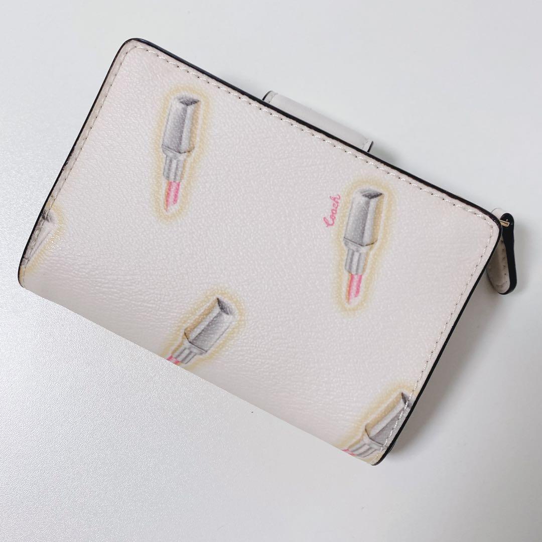 【新品未使用】COACHコーチ★二つ折り財布★リップモチーフ柄★口紅★ホワイト