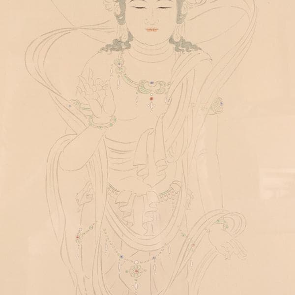 【岩崎甚一郎】　仏画　「菩薩」　仏教美術　【絵画・共シール・作家落款】