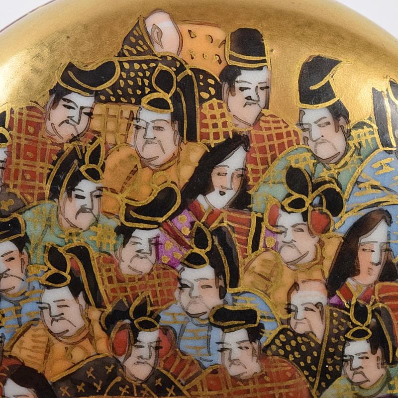 九谷焼　二代目　岳陽作　色絵金彩細字　三十六歌仙　香合　共箱　M　R7585