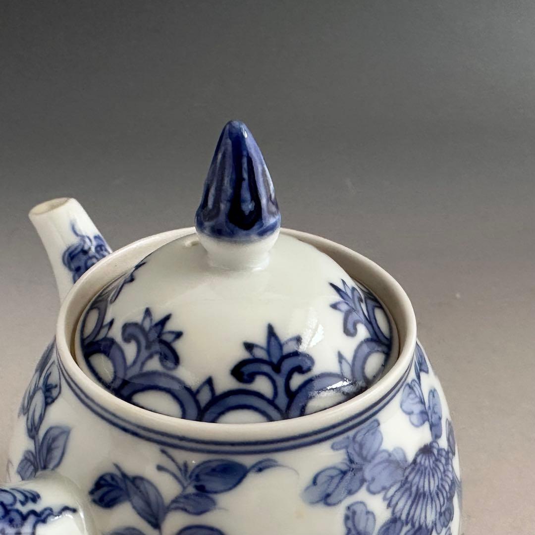 煎茶道具　染付　青華花弁瑞鳥紋　茶瓶　急須　三浦篤　二代三浦竹軒　共箱　茶器