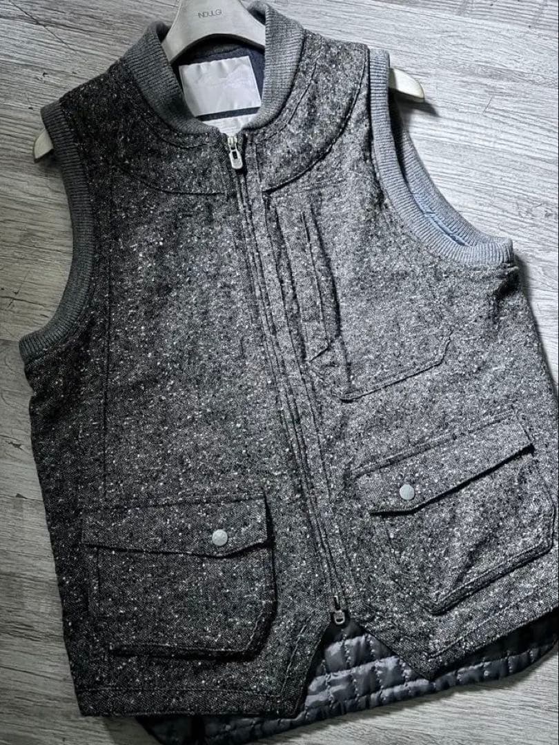 ホワイトマウンテニアリング　ホームスパン　ツイード　キルティングベスト WZIP