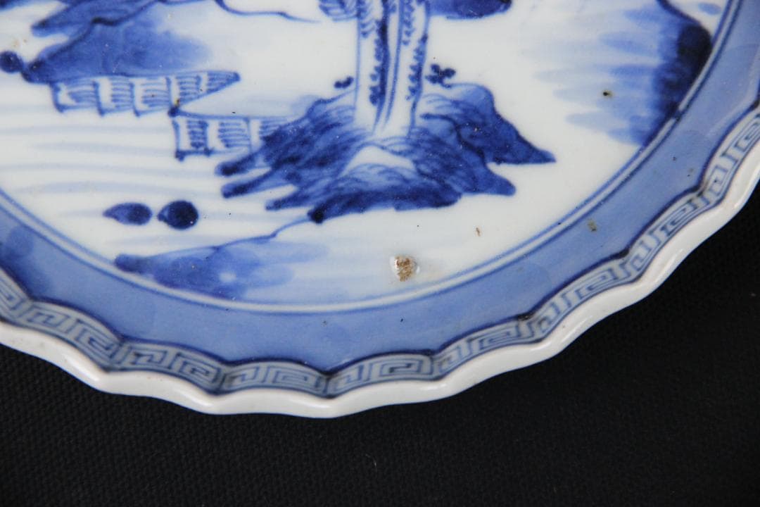 古伊万里 染付 山水図 五枚組 小皿 菓子皿 風景絵 江戸～明治期 Eo21-5