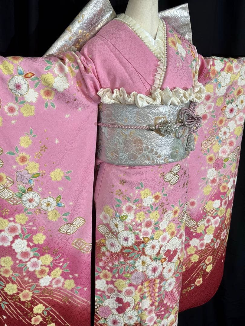 ピンク花柄振袖 フルセット