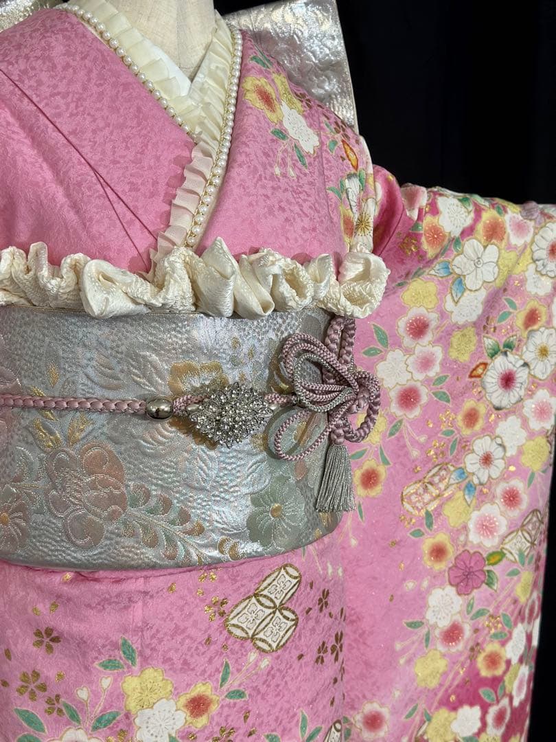 ピンク花柄振袖 フルセット