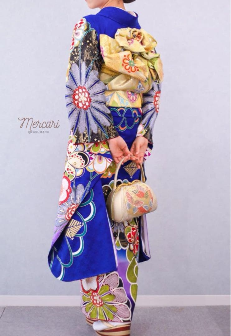 【h】 人気カラー✨　ブルー　振袖　成人式　フルセット