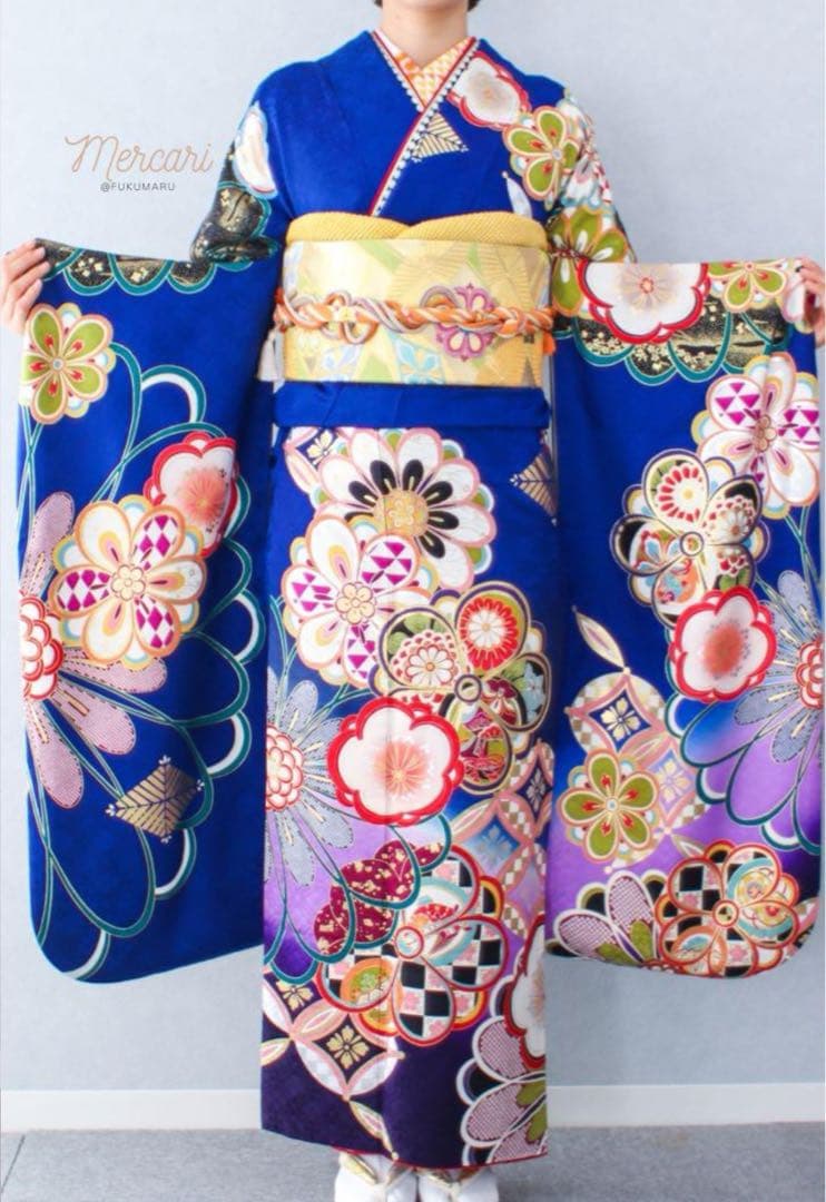 【h】 人気カラー✨　ブルー　振袖　成人式　フルセット