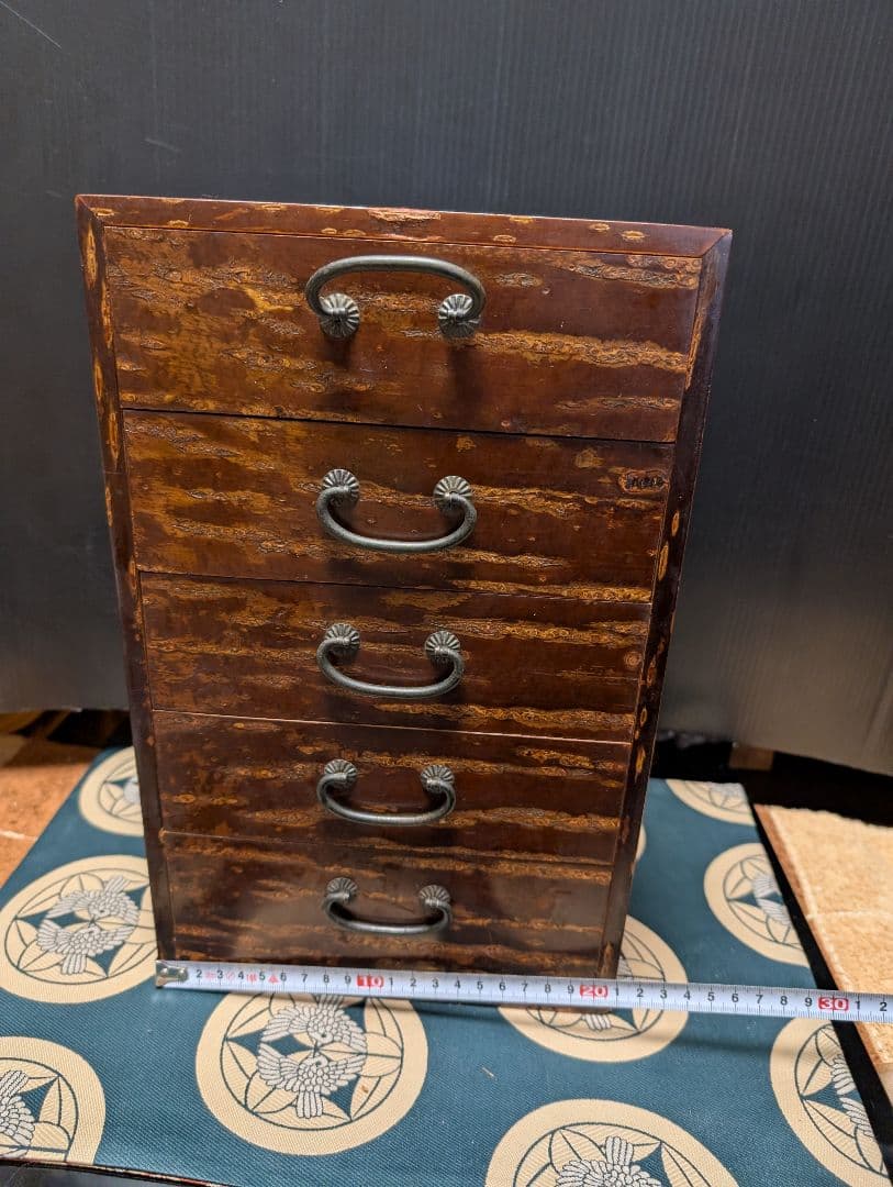 桜皮細工木製引き出し式タンス 4段