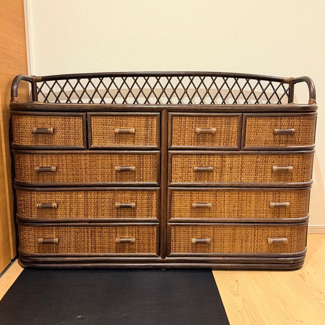 希少✨ヴィンテージラタン　籐家具 チェスト　4段10杯　引き出し タンス　ラタン